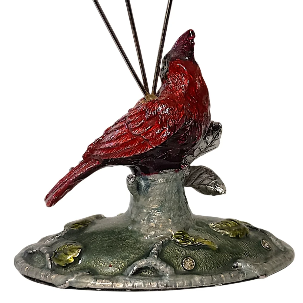 Cardinal Jeweled Enameled Photo Holder Paperweight Wired Metal Card‎ Picture Vtg